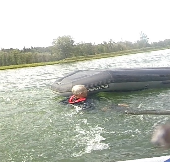 Upsidedown raft in river